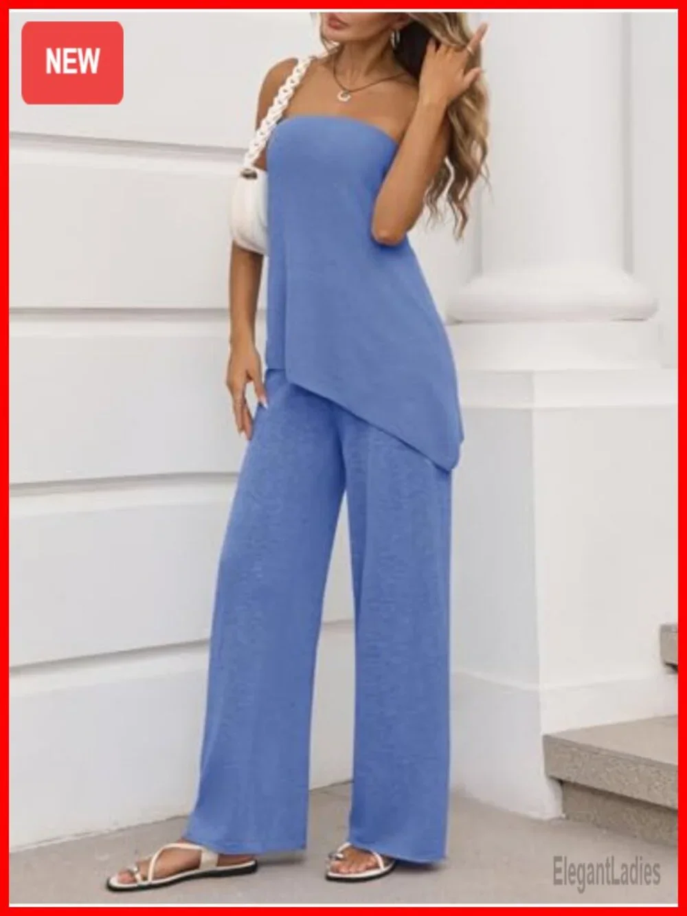 2 Piece Matching Lounge Set: Tube Top & Wide Leg Pants